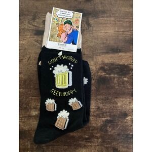 FineFit Fun Socks Dont Worry Beer Hoppy Novelty Crew Socks Black One Size New